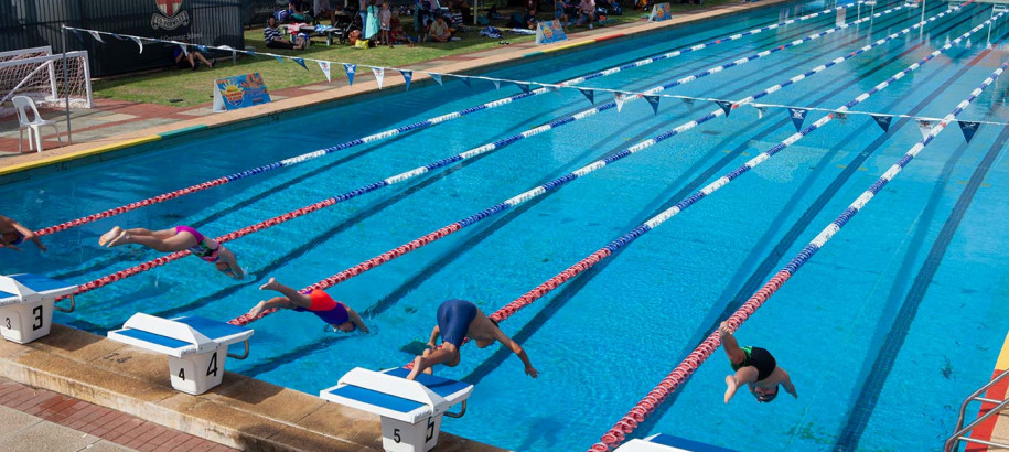 Swimmers diving into the pool